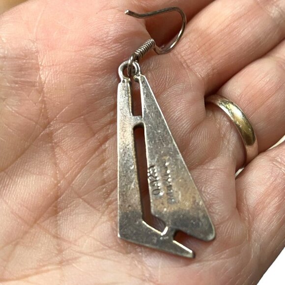 Vintage silver and abalone Mexican dangle earrings stamped 925 Mexico TC-209 - Picture 3 of 12